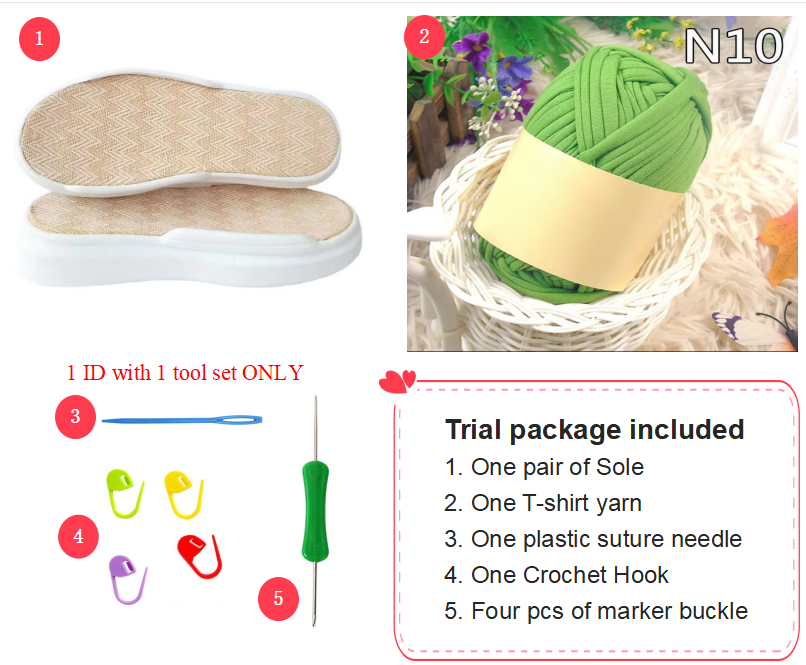 Trial Package For Beginner , EVA Soles Pure Color Yarn Open Toes Sandal Crochet Kits