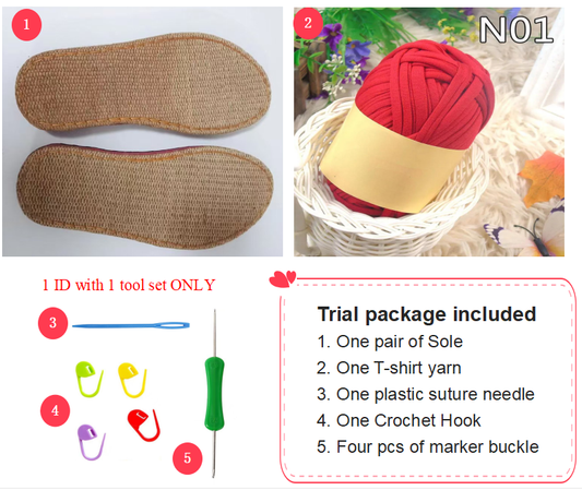 Trial Package For Beginner , Linen Sole Pure Color Yarn Open Toes Sandal  Crochet Kits