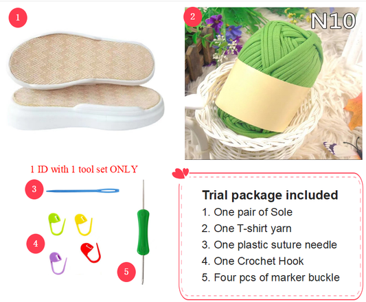 Trial Package For Beginner , EVA Soles Pure Color Yarn Open Toes Sandal  Crochet Kits