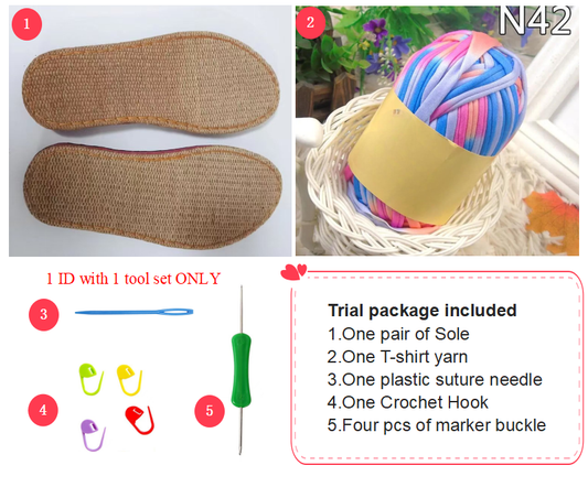 Trial Package For Beginner , Linen Sole  Colorful Yarn Open Toes Sandal  Crochet Kits